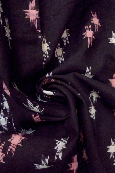 Photo11: O0826L Vintage Japanese kimono   Black Pour Dyed Yukata for women / Cotton/hemp Parallel Cross   (Grade C) (11)