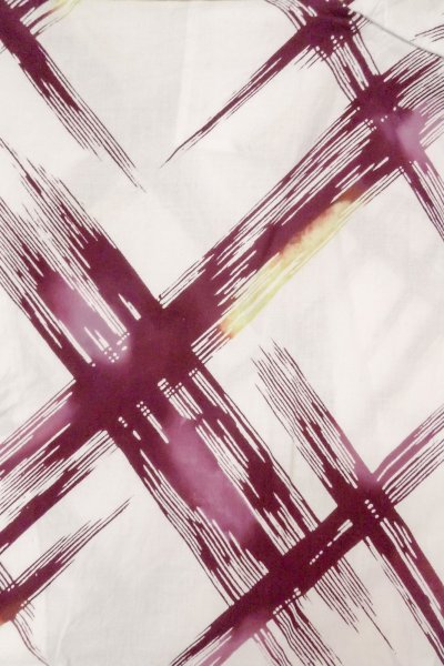Photo3: O0826M Vintage Japanese kimono   White Pour Dyed Yukata for women / Cotton. Geometrical pattern   (Grade C) (3)