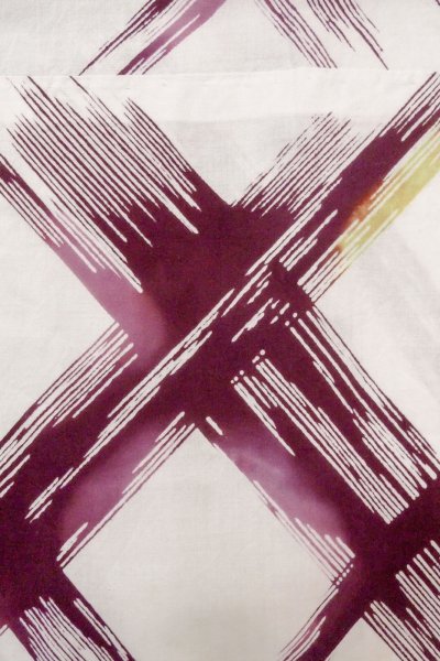 Photo5: O0826M Vintage Japanese kimono   White Pour Dyed Yukata for women / Cotton. Geometrical pattern   (Grade C) (5)