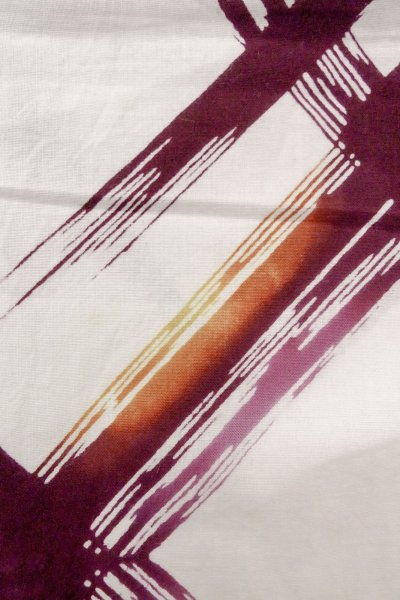 Photo6: O0826M Vintage Japanese kimono   White Pour Dyed Yukata for women / Cotton. Geometrical pattern   (Grade C) (6)