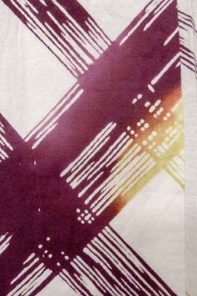 Photo7: O0826M Vintage Japanese kimono   White Pour Dyed Yukata for women / Cotton. Geometrical pattern   (Grade C) (7)