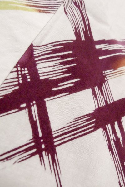 Photo8: O0826M Vintage Japanese kimono   White Pour Dyed Yukata for women / Cotton. Geometrical pattern   (Grade C) (8)