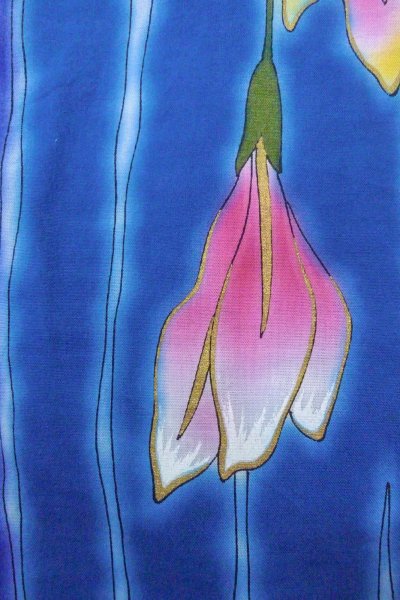 Photo7: O0826O Vintage Japanese kimono   Blue YUKATA summer(made in Other than Japan) for women / Cotton. Iris,   (Grade B) (7)