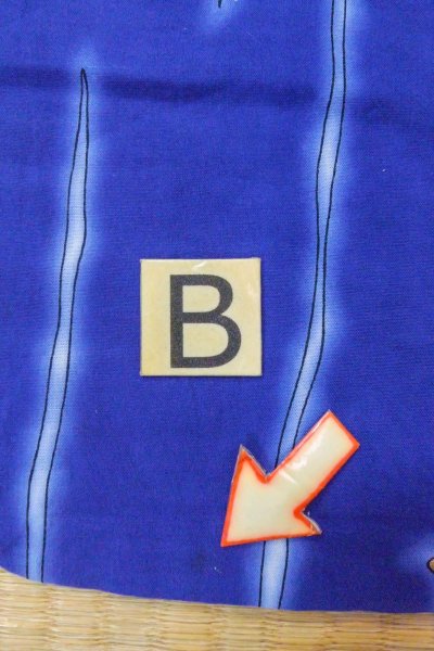 Photo15: O0826O Vintage Japanese kimono   Blue YUKATA summer(made in Other than Japan) for women / Cotton. Iris,   (Grade B) (15)