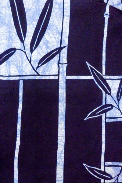 Photo3: O0826P Vintage Japanese kimono  Dark Indigo Blue YUKATA summer(made in Japan) for women / Cotton. Bamboo leaf,   (Grade B) (3)