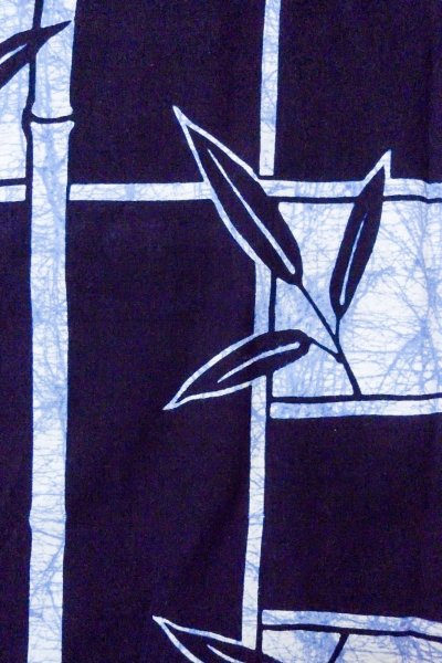 Photo7: O0826P Vintage Japanese kimono  Dark Indigo Blue YUKATA summer(made in Japan) for women / Cotton. Bamboo leaf,   (Grade B) (7)