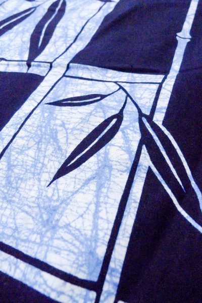 Photo8: O0826P Vintage Japanese kimono  Dark Indigo Blue YUKATA summer(made in Japan) for women / Cotton. Bamboo leaf,   (Grade B) (8)
