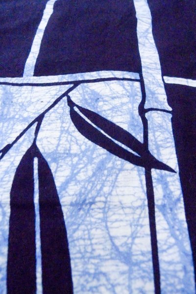Photo9: O0826P Vintage Japanese kimono  Dark Indigo Blue YUKATA summer(made in Japan) for women / Cotton. Bamboo leaf,   (Grade B) (9)