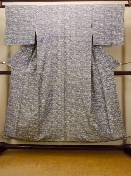 Photo1: O0826R Vintage Japanese kimono  Grayish Blue KOMON dyed for women / Silk. House,   (Grade C) (1)