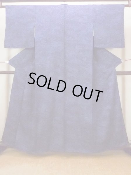 Photo1: O0826S Vintage Japanese kimono   Indigo Blue KOMON dyed for women / Silk. Bamboo leaf,   (Grade B) (1)