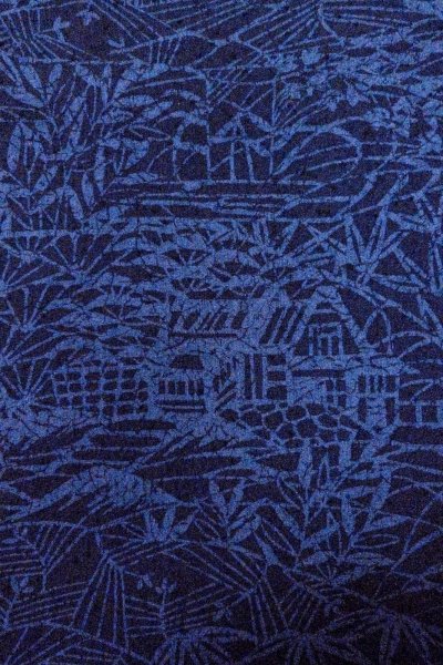 Photo5: O0826S Vintage Japanese kimono   Indigo Blue KOMON dyed for women / Silk. Bamboo leaf,   (Grade B) (5)