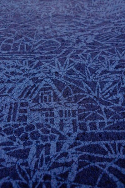 Photo9: O0826S Vintage Japanese kimono   Indigo Blue KOMON dyed for women / Silk. Bamboo leaf,   (Grade B) (9)
