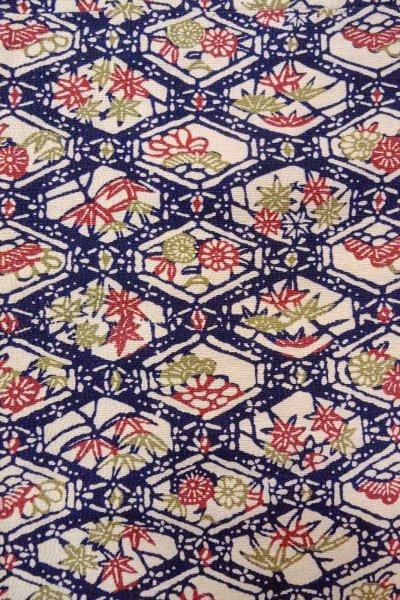 Photo5: O0826T Vintage Japanese kimono  Dark Multi Color KOMON dyed for women / Silk. Flower, There are stains on the lining  (Grade C) (5)