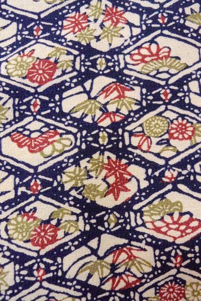 Photo6: O0826T Vintage Japanese kimono  Dark Multi Color KOMON dyed for women / Silk. Flower, There are stains on the lining  (Grade C) (6)