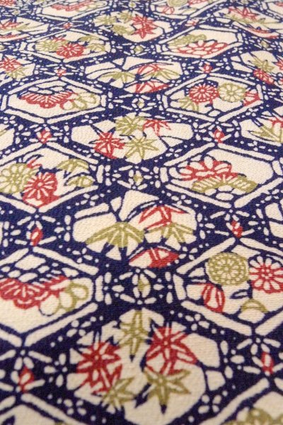 Photo9: O0826T Vintage Japanese kimono  Dark Multi Color KOMON dyed for women / Silk. Flower, There are stains on the lining  (Grade C) (9)