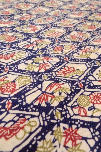 Photo10: O0826T Vintage Japanese kimono  Dark Multi Color KOMON dyed for women / Silk. Flower, There are stains on the lining  (Grade C) (10)