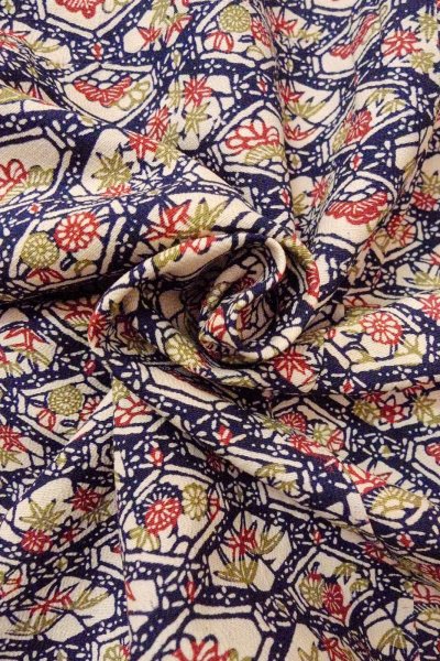 Photo11: O0826T Vintage Japanese kimono  Dark Multi Color KOMON dyed for women / Silk. Flower, There are stains on the lining  (Grade C) (11)