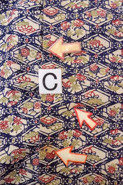 Photo16: O0826T Vintage Japanese kimono  Dark Multi Color KOMON dyed for women / Silk. Flower, There are stains on the lining  (Grade C) (16)