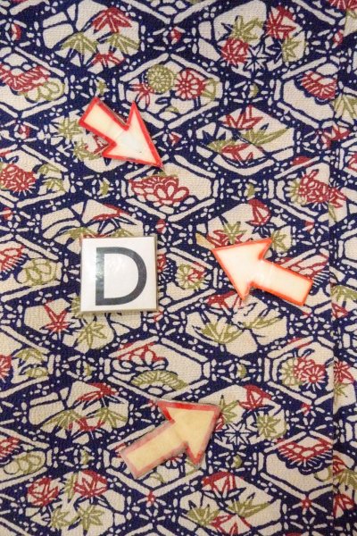 Photo17: O0826T Vintage Japanese kimono  Dark Multi Color KOMON dyed for women / Silk. Flower, There are stains on the lining  (Grade C) (17)