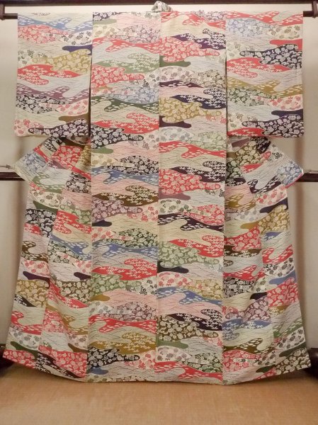 Photo1: O0826U Vintage Japanese kimono   Multi Color KOMON dyed for women / Silk. Chrysanthemum,   (Grade B) (1)