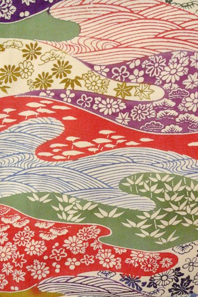 Photo3: O0826U Vintage Japanese kimono   Multi Color KOMON dyed for women / Silk. Chrysanthemum,   (Grade B) (3)