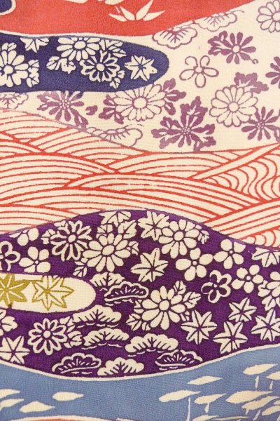 Photo5: O0826U Vintage Japanese kimono   Multi Color KOMON dyed for women / Silk. Chrysanthemum,   (Grade B) (5)