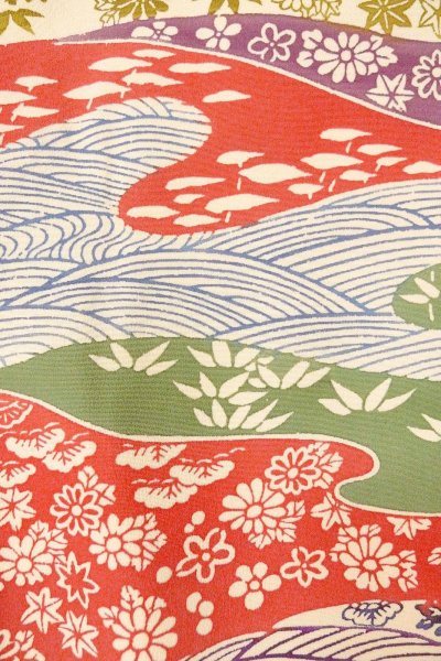Photo6: O0826U Vintage Japanese kimono   Multi Color KOMON dyed for women / Silk. Chrysanthemum,   (Grade B) (6)