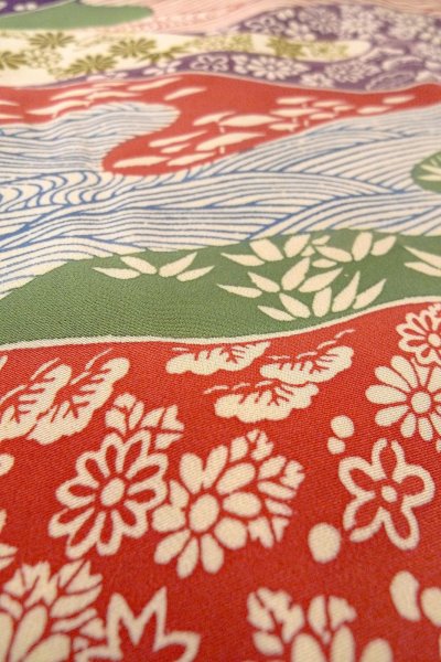 Photo10: O0826U Vintage Japanese kimono   Multi Color KOMON dyed for women / Silk. Chrysanthemum,   (Grade B) (10)