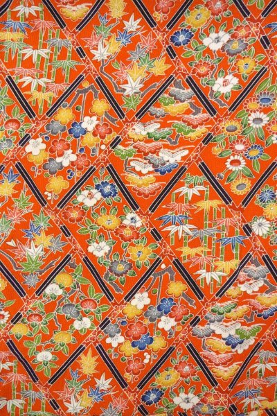 Photo3: Mint O0826V Vintage Japanese kimono  Vivid Orange KOMON dyed for women / Silk. Peony,   (Grade A) (3)