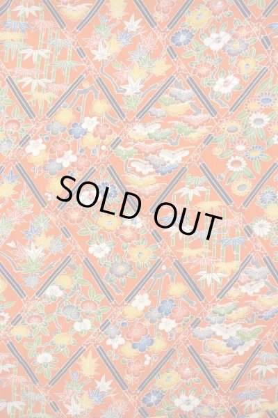 Photo4: Mint O0826V Vintage Japanese kimono  Vivid Orange KOMON dyed for women / Silk. Peony,   (Grade A) (4)