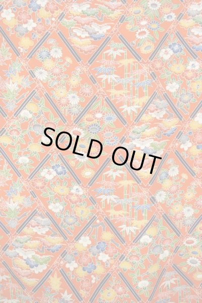 Photo5: Mint O0826V Vintage Japanese kimono  Vivid Orange KOMON dyed for women / Silk. Peony,   (Grade A) (5)