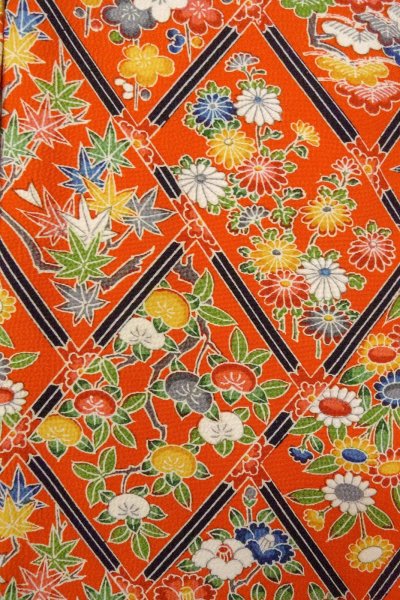 Photo5: Mint O0826V Vintage Japanese kimono  Vivid Orange KOMON dyed for women / Silk. Peony,   (Grade A) (5)
