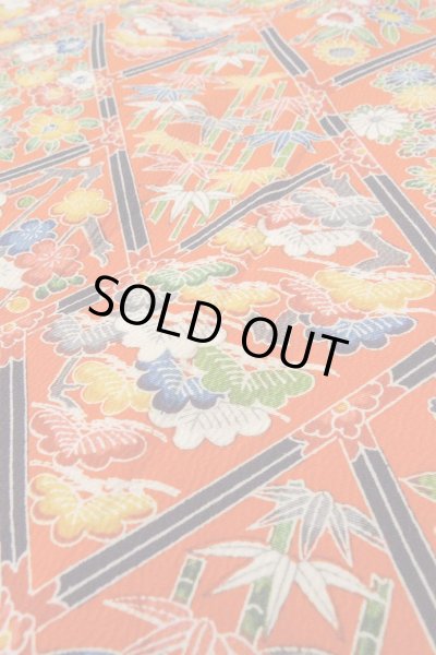 Photo8: Mint O0826V Vintage Japanese kimono  Vivid Orange KOMON dyed for women / Silk. Peony,   (Grade A) (8)
