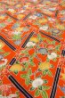 Photo10: Mint O0826V Vintage Japanese kimono  Vivid Orange KOMON dyed for women / Silk. Peony,   (Grade A) (10)