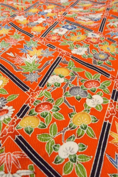 Photo10: Mint O0826V Vintage Japanese kimono  Vivid Orange KOMON dyed for women / Silk. Peony,   (Grade A) (10)
