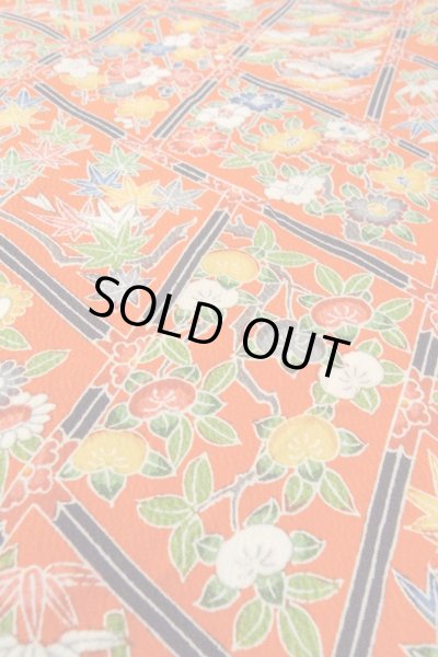 Photo10: Mint O0826V Vintage Japanese kimono  Vivid Orange KOMON dyed for women / Silk. Peony,   (Grade A) (10)