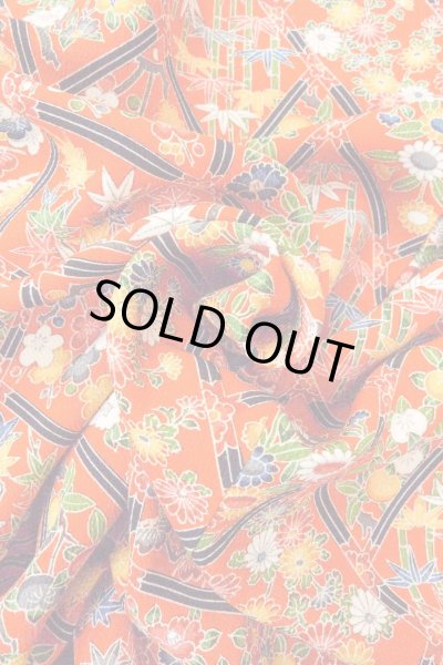 Photo12: Mint O0826V Vintage Japanese kimono  Vivid Orange KOMON dyed for women / Silk. Peony,   (Grade A) (12)
