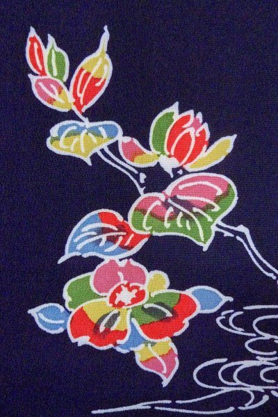 Photo5: O0826W Vintage Japanese kimono  Dark Indigo Blue KOMON dyed for women / Silk. Flower,   (Grade B) (5)