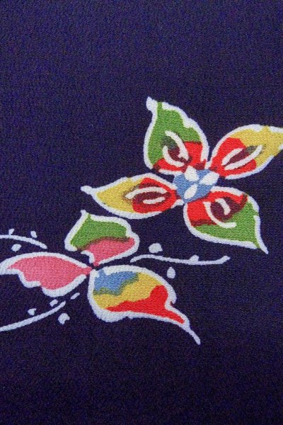 Photo7: O0826W Vintage Japanese kimono  Dark Indigo Blue KOMON dyed for women / Silk. Flower,   (Grade B) (7)