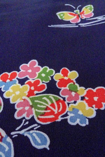Photo9: O0826W Vintage Japanese kimono  Dark Indigo Blue KOMON dyed for women / Silk. Flower,   (Grade B) (9)