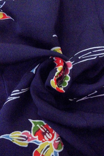 Photo12: O0826W Vintage Japanese kimono  Dark Indigo Blue KOMON dyed for women / Silk. Flower,   (Grade B) (12)