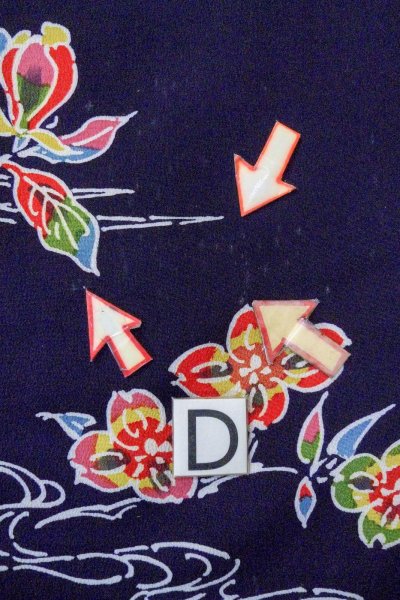 Photo17: O0826W Vintage Japanese kimono  Dark Indigo Blue KOMON dyed for women / Silk. Flower,   (Grade B) (17)
