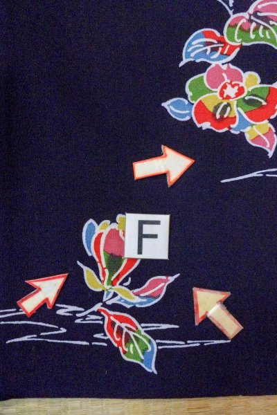 Photo19: O0826W Vintage Japanese kimono  Dark Indigo Blue KOMON dyed for women / Silk. Flower,   (Grade B) (19)