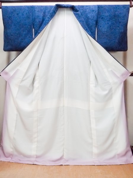 Photo2: O0826X Vintage Japanese kimono   Indigo Blue KOMON dyed for women / Silk. MOMIJI maple leaf,   (Grade B) (2)