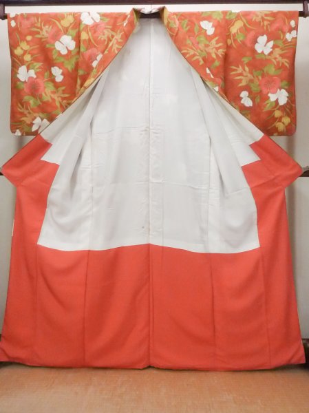 Photo2: O0826Y Vintage Japanese kimono   Brown KOMON dyed for women / Silk. Flower   (Grade B) (2)