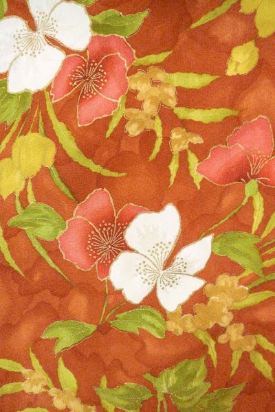 Photo3: O0826Y Vintage Japanese kimono   Brown KOMON dyed for women / Silk. Flower   (Grade B) (3)