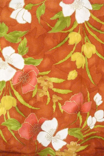 Photo4: O0826Y Vintage Japanese kimono   Brown KOMON dyed for women / Silk. Flower   (Grade B) (4)
