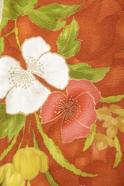 Photo5: O0826Y Vintage Japanese kimono   Brown KOMON dyed for women / Silk. Flower   (Grade B) (5)