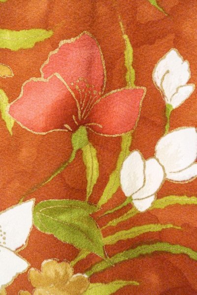 Photo6: O0826Y Vintage Japanese kimono   Brown KOMON dyed for women / Silk. Flower   (Grade B) (6)