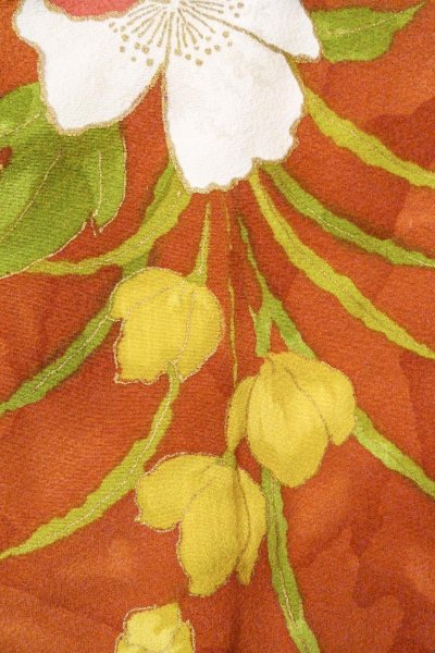 Photo7: O0826Y Vintage Japanese kimono   Brown KOMON dyed for women / Silk. Flower   (Grade B) (7)